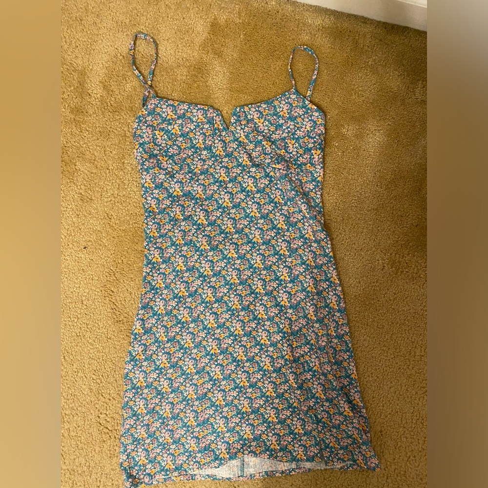 Aeropostale Green Floral Lace Up Mini Dress